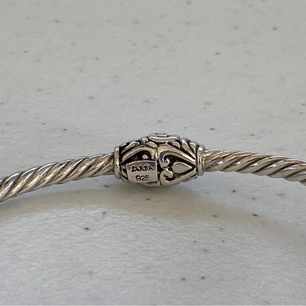 Sarda Artisan Bali Sterling Hinged Silver Twist Cuff Bracelet with Pearl Ends - Picture 5 of 9